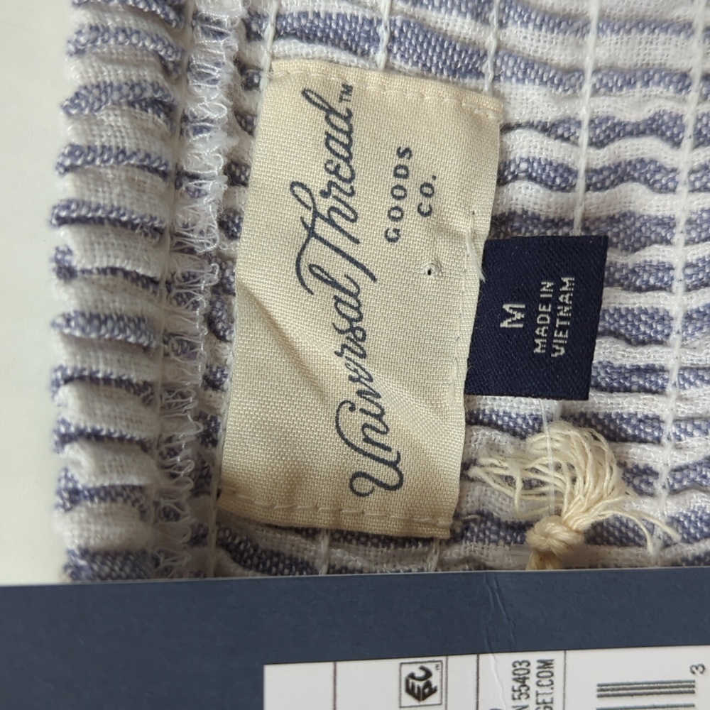 NWT Universal Thread Stripe Linen Rayon Cropped Top MEDIUM Blue White - Picture 2 of 15